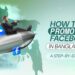 A business person riding a Facebook-branded rocket with a laptop in hand, flying over a map of Bangladesh, representing digital promotion of Facebook pages in Banglades