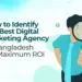 A person holding a magnifying glass with a target icon, illustrating a guide on how to identify the best digital marketing agency in Bangladesh for maximum ROI, created by Techabyte