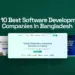 Infographic of top 10 best software development companies in Bangladesh by Techabyte Solutions with screenshots of Techabyte Solutions, Vivassoft and others.