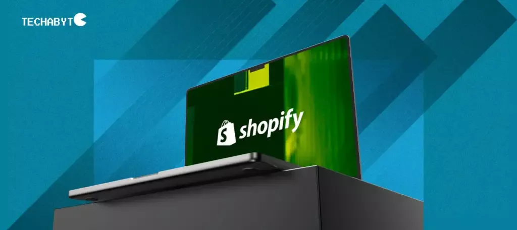 Laptop displaying official Shopify logo