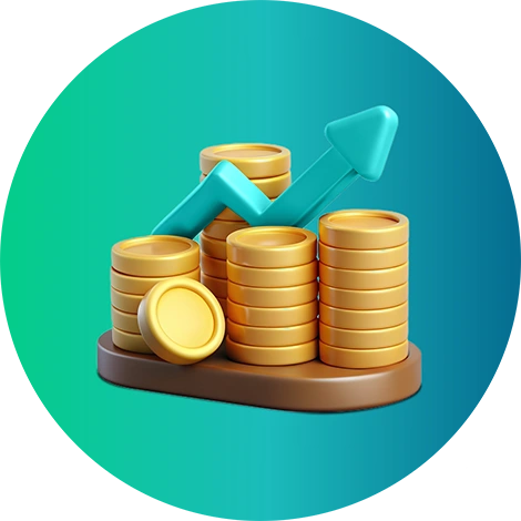 3D gold coins stack with rising blue arrow chart – symbolizing profit growth and ROI from SEO services in Dubai by Techabyte
