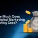 How much does a digital marketing agency cost – money bag with gold coins and dollar sign on blue tech grid by Techabyte