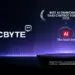 PACBYTE awarded Best AI Omnichannel SaaS Chatbot Solution 2025 – premium dark podium stage with glowing logo, laurel wreath and futuristic purple lighting