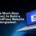 Cost to build a WordPress website in Bangladesh – laptop displaying WordPress logo with blue digital grid background by Techabyte
